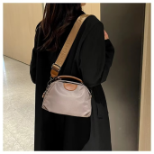 New Portable Nylon Cloth with Cowhide Shoulder Bag(Grey)