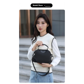 New Portable Nylon Cloth with Cowhide Shoulder Bag(Black)