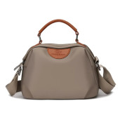 New Portable Nylon Cloth with Cowhide Shoulder Bag(Grey)