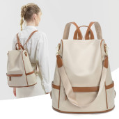  New Design Women Backpack Nylon Waterproof Anti-Theft Travel Bagpack(Apricot)