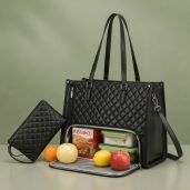 Women's Premium Lunch Tote & Pouch Set(Black)